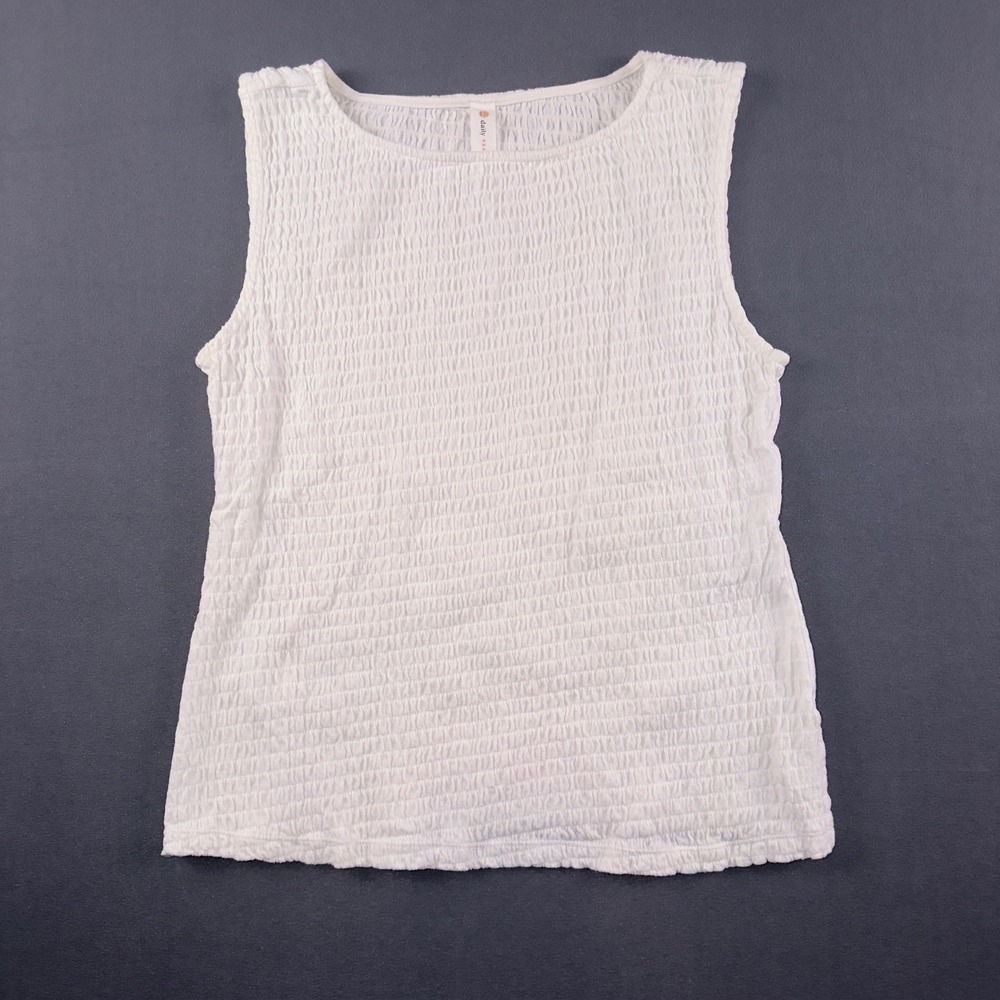 Daily Practice by‎ Anthropologie White Smocked Textured Sleeveless Top Size M